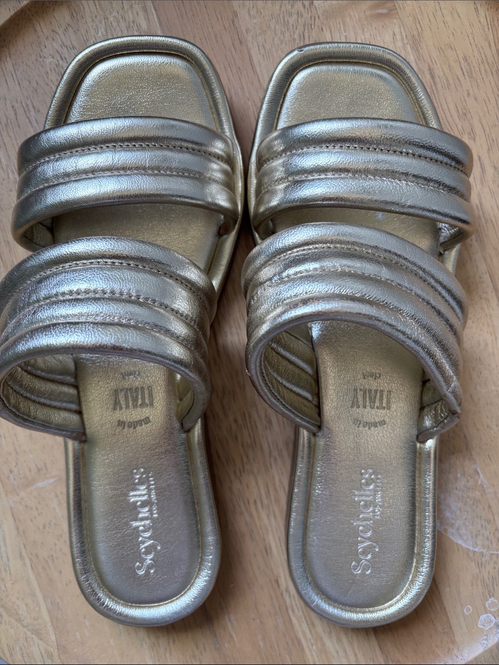 Seychelles Metallic Gold Padded Double-Strap Slide Mules